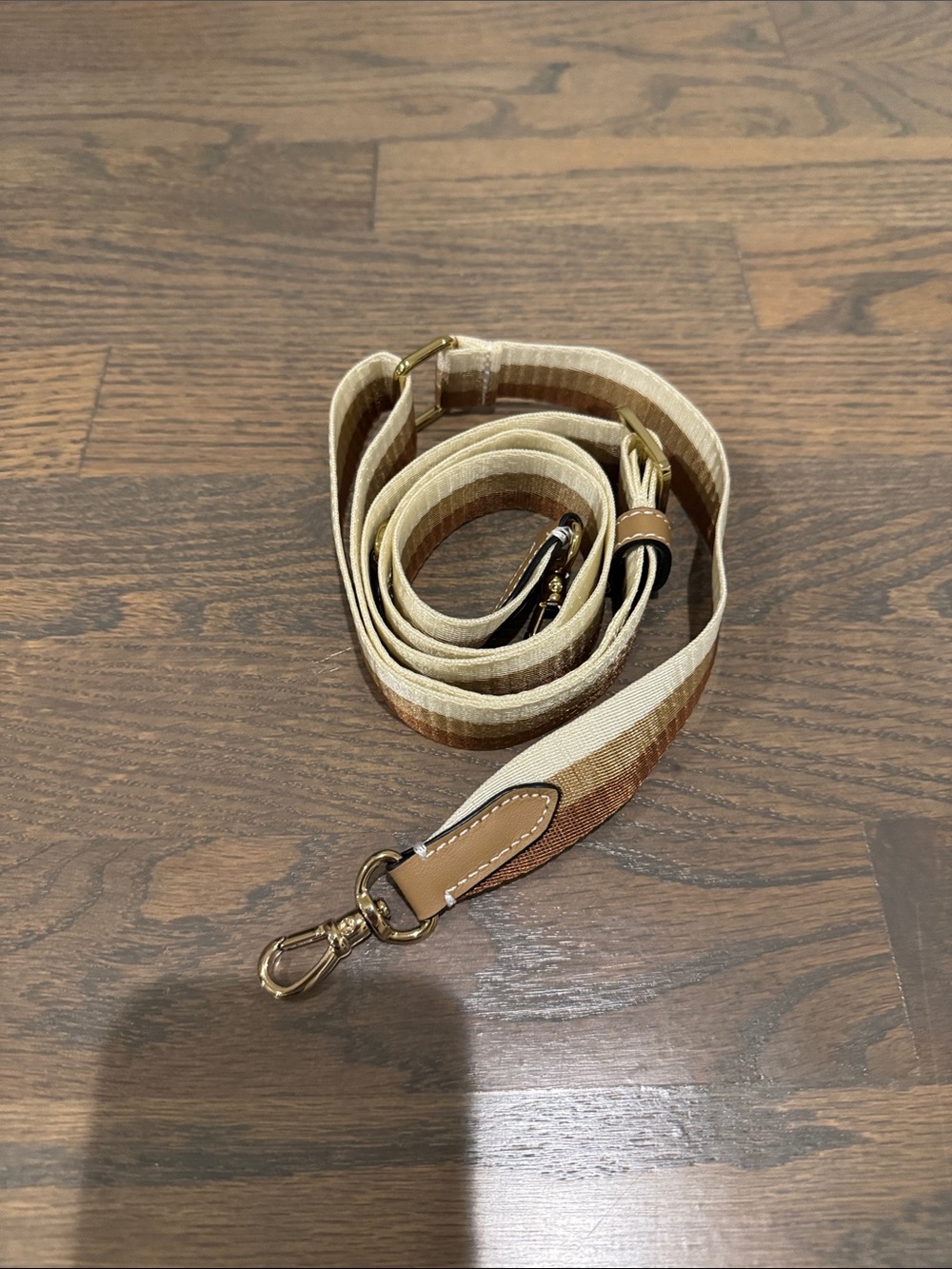 Bandolier Neutral Stripe Canvas Bag Strap with Gold Hardware for cell phone